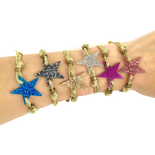 Mini Glitter Star bracelet Golden cord