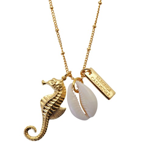Golden Seahorse pendant with seashell
