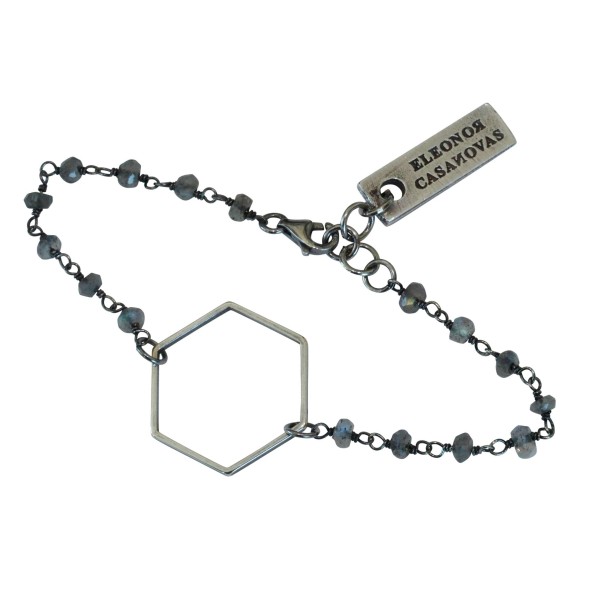 Pulsera Hexágono plata con piedra labradorita Pulsera Hexágono plata con piedra labradorita