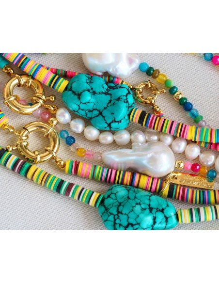 Collar "Turquoise & Pearls mix" con o sin inicial