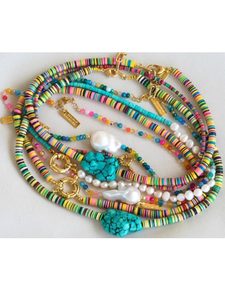 Collar "Turquoise & Pearls mix" con o sin inicial