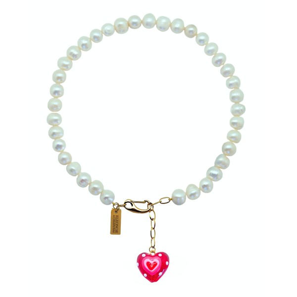 Strawberry heart charm Pearls Necklace