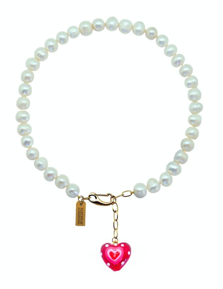 Strawberry heart charm Pearls Necklace