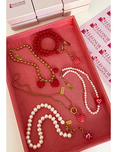 Strawberry heart charm Pearls Necklace