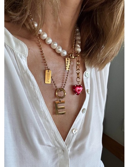 Strawberry heart charm Pearls Necklace