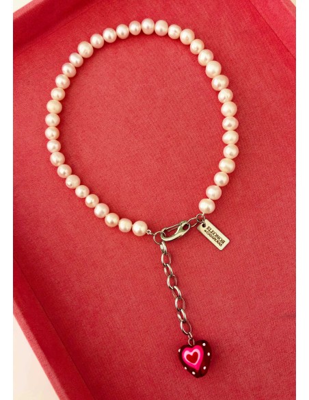 Strawberry heart charm Pearls Necklace