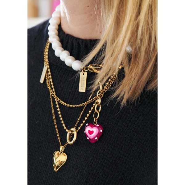 Strawberry heart charm Pearls Necklace