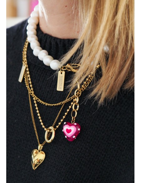 Strawberry heart charm Pearls Necklace