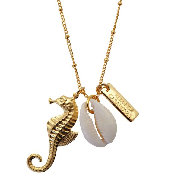 Golden Seahorse pendant with seashell