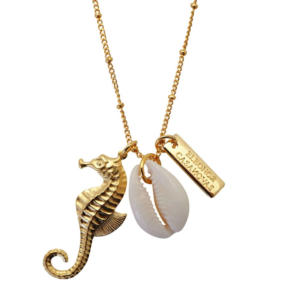 Golden Seahorse pendant with seashell