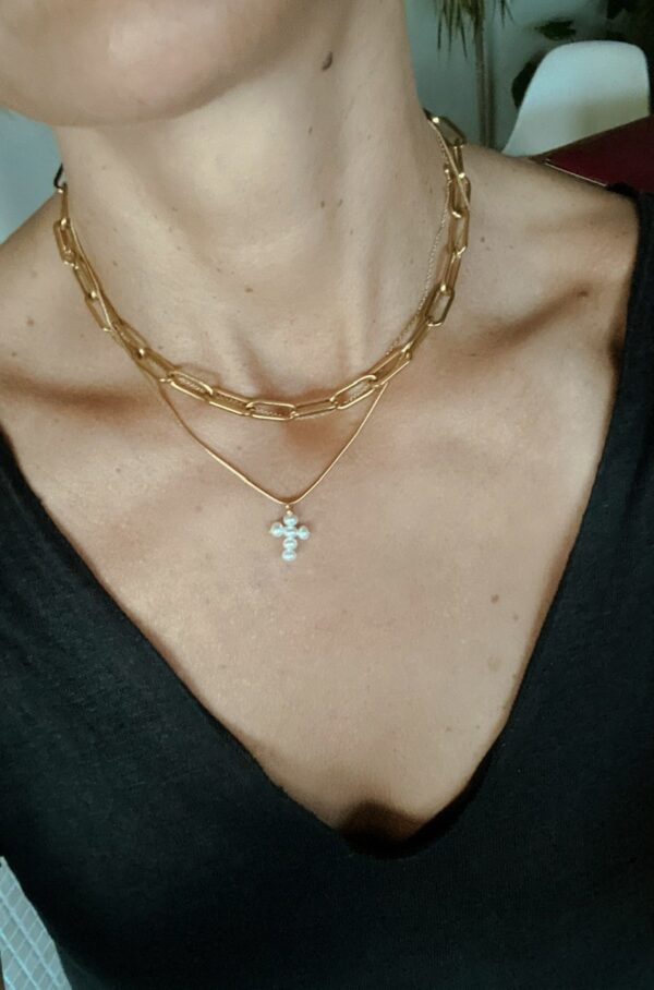 Collar Mini Cruz Perlas - Imagen 2