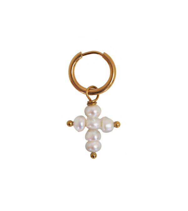 Single mini pearls Cross Hoop