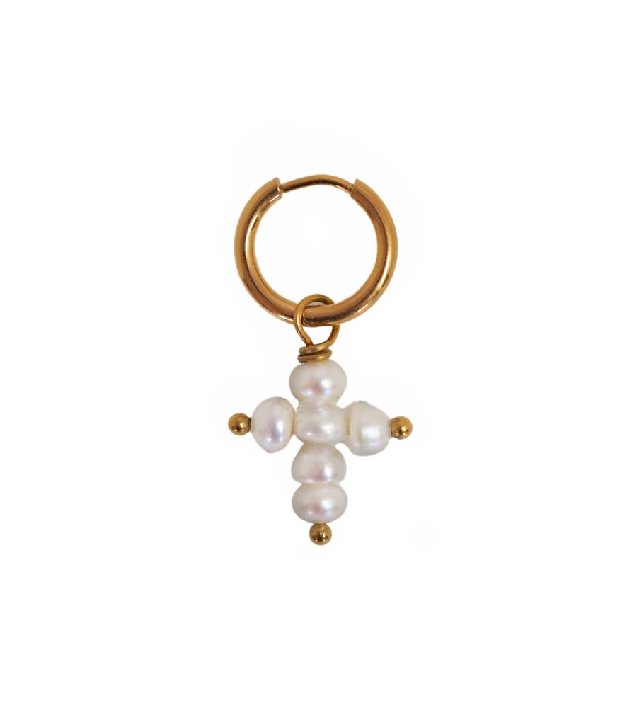 Single mini pearls Cross Hoop