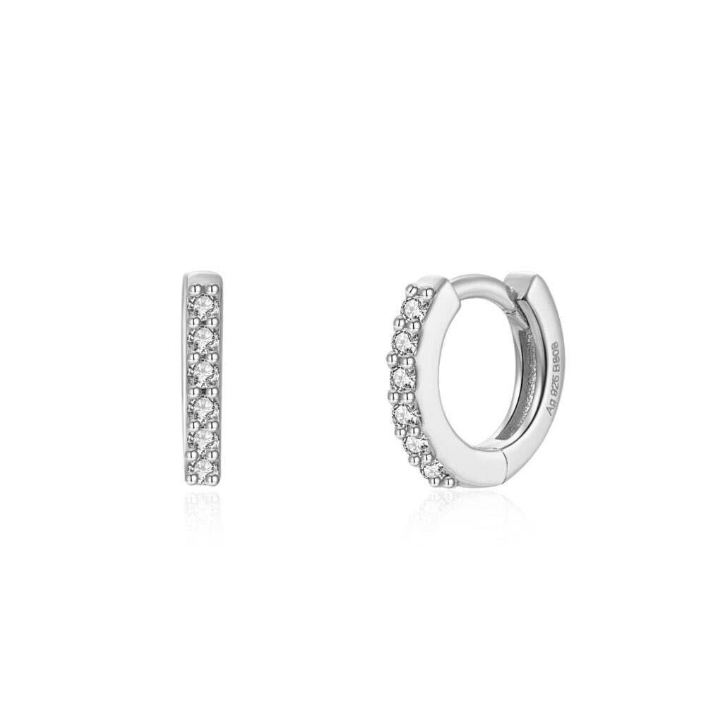 Sterling Silver and Zircon Basic Hoop