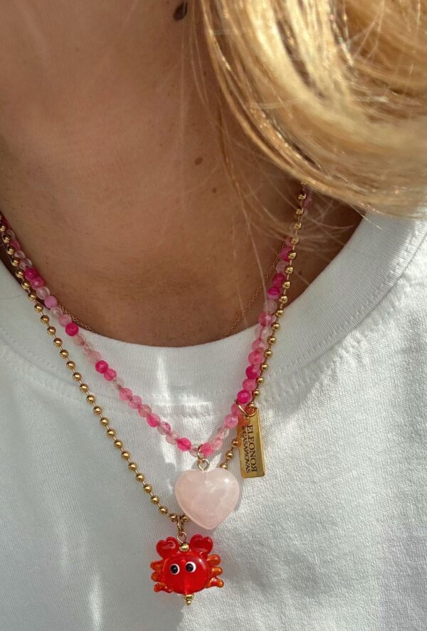 Collar PINK heart cuarzo rosa - Imagen 3
