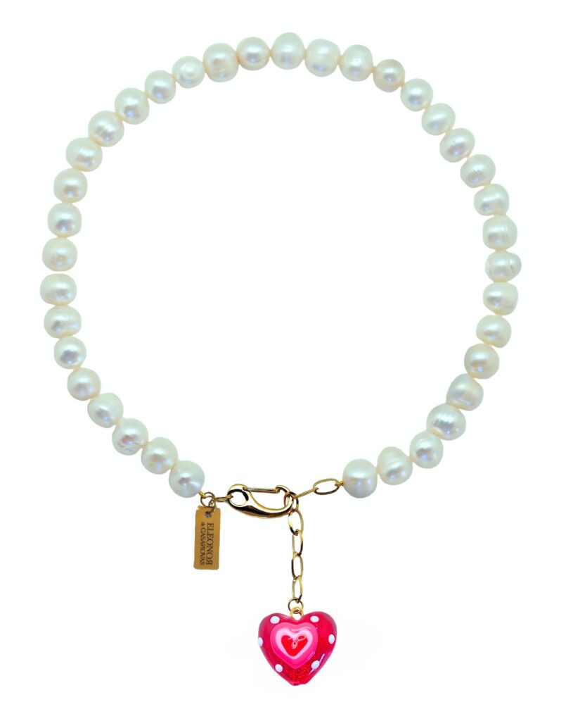 Strawberry heart charm Pearls Necklace
